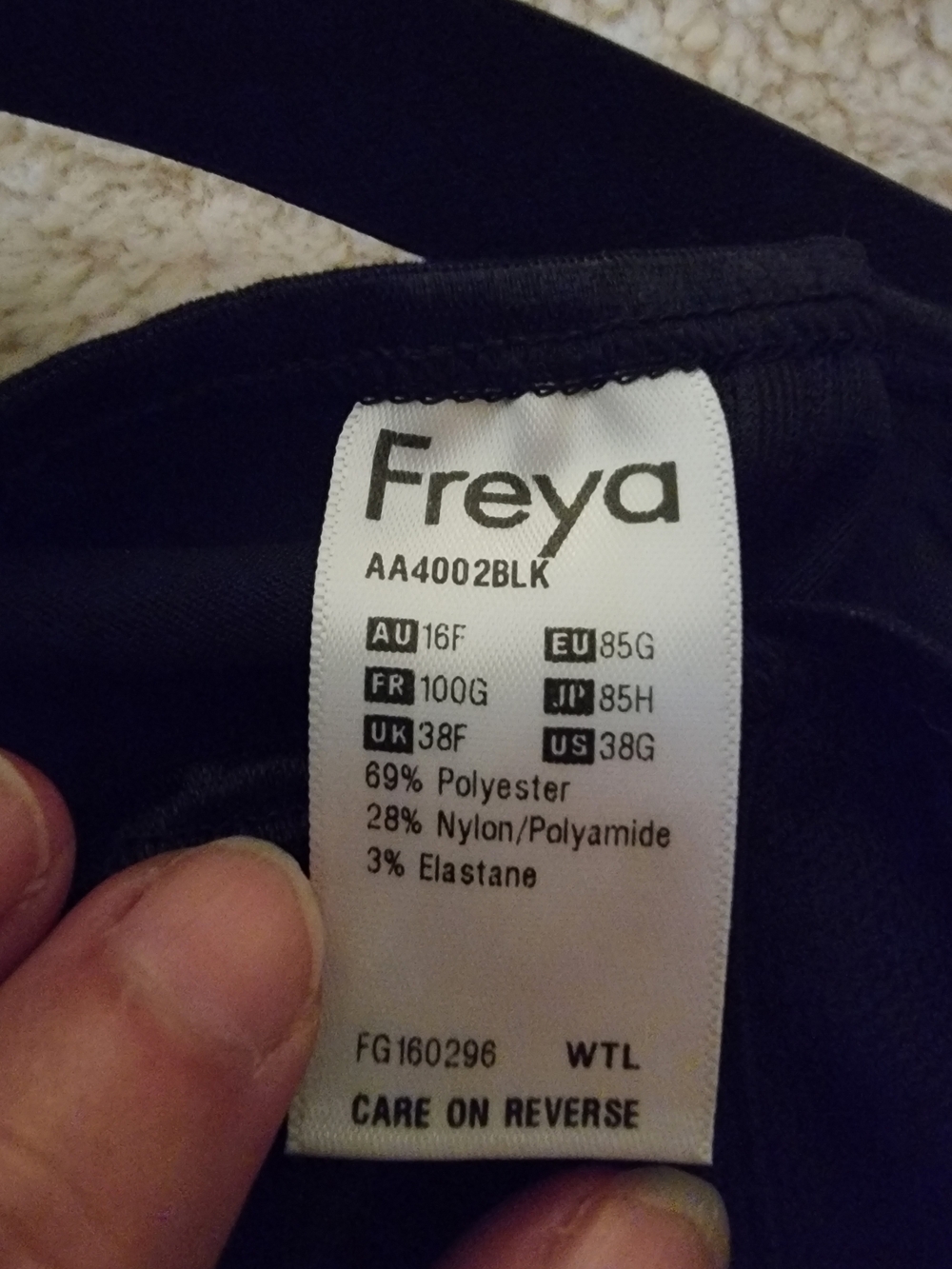 Freya Active Coolmax Black Full Coverage Support Sports Bra BNWT Size 38G US! - Picture 6 of 10